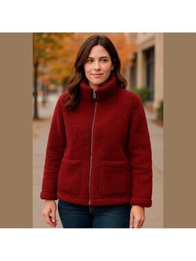 Ashley By 26 International Red Sherpa Zip Up Jacket Medium